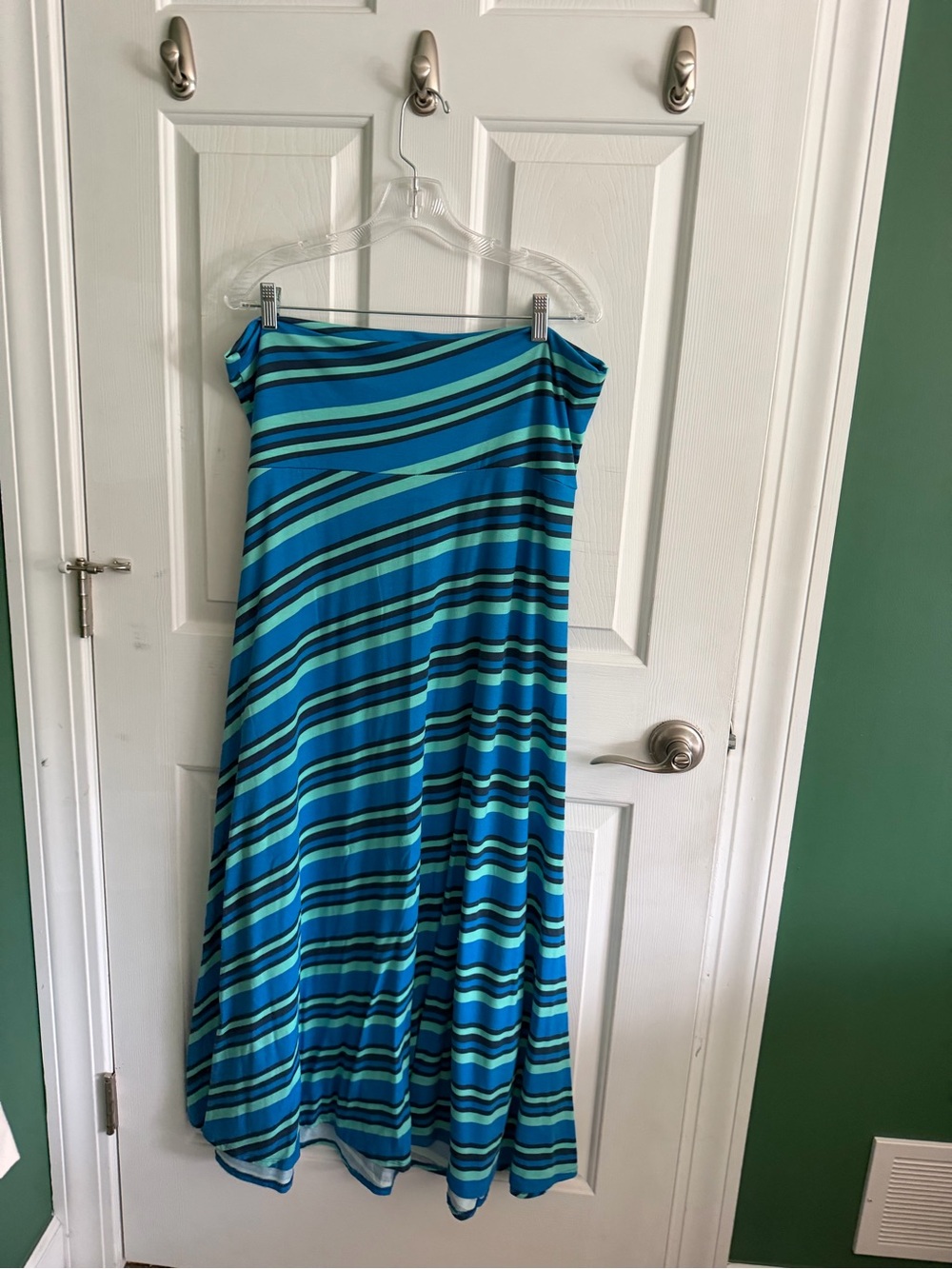 LuLaRoe Striped Teal and Navy Maxi Skirt - Picture 2 of 4